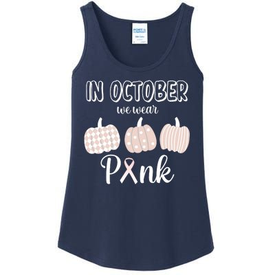 In October We Wear Pink Pumpkin Breast Cancer Ladies Essential Tank