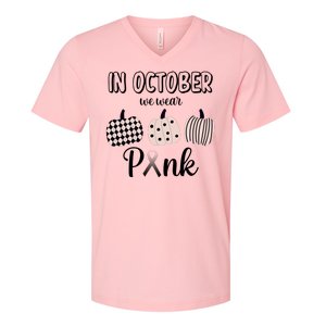 In October We Wear Pink Pumpkin Breast Cancer V-Neck T-Shirt