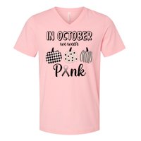 In October We Wear Pink Pumpkin Breast Cancer V-Neck T-Shirt