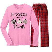 In October We Wear Pink Pumpkin Breast Cancer Women's Long Sleeve Flannel Pajama Set 