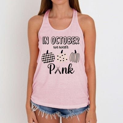 In October We Wear Pink Pumpkin Breast Cancer Women's Knotted Racerback Tank