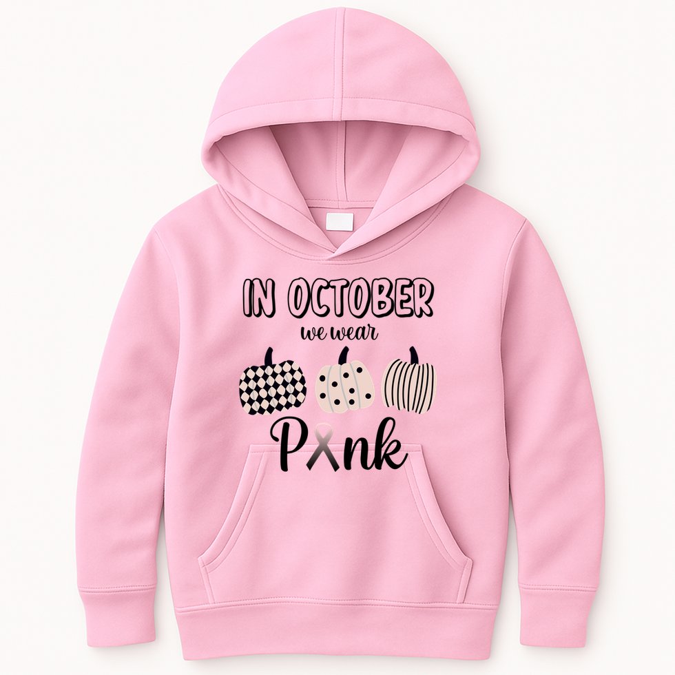 In October We Wear Pink Pumpkin Breast Cancer Kids Hoodie