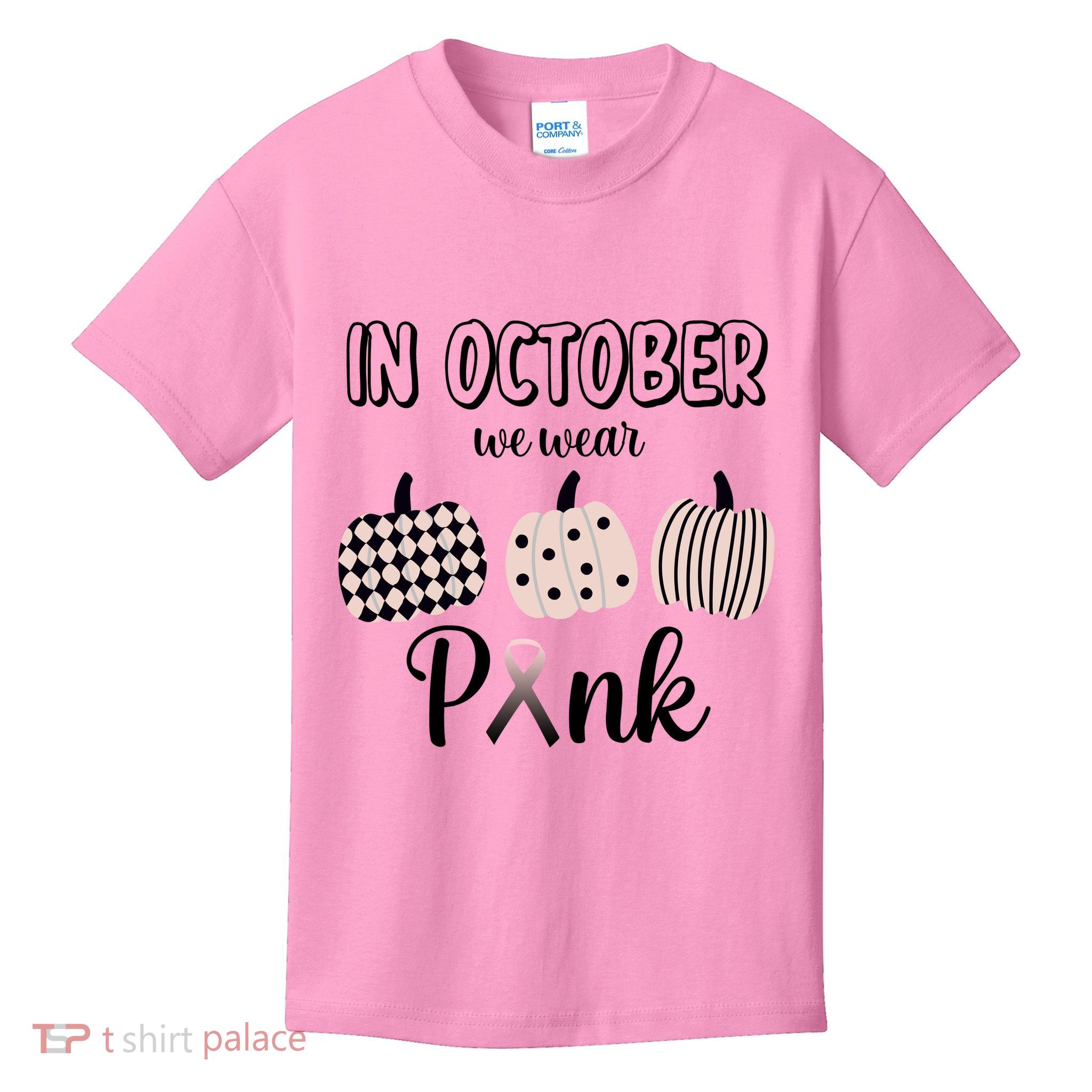 In October We Wear Pink Pumpkin Breast Cancer Kids T-Shirt