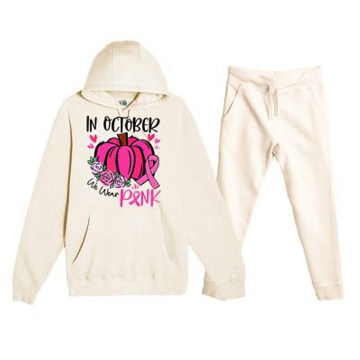 In October We Wear Pink Pumpkin Funny Breast Cancer Premium Hooded Sweatsuit Set