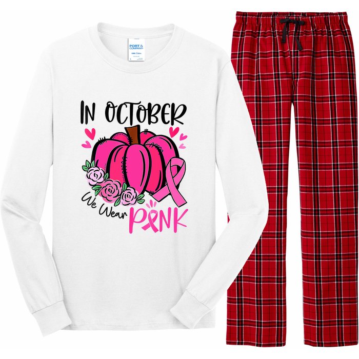 In October We Wear Pink Pumpkin Funny Breast Cancer Long Sleeve Pajama Set