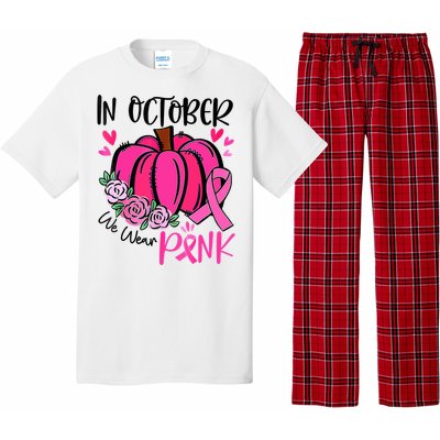 In October We Wear Pink Pumpkin Funny Breast Cancer Pajama Set