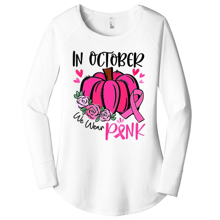 In October We Wear Pink Pumpkin Funny Breast Cancer Women's Perfect Tri Tunic Long Sleeve Shirt