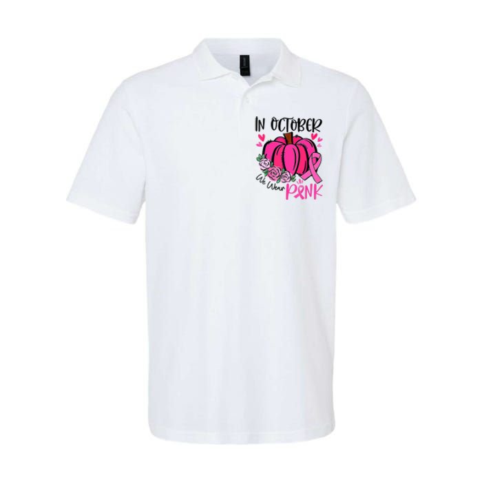 In October We Wear Pink Pumpkin Funny Breast Cancer Softstyle Adult Sport Polo