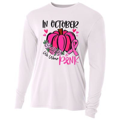 In October We Wear Pink Pumpkin Funny Breast Cancer Cooling Performance Long Sleeve Crew