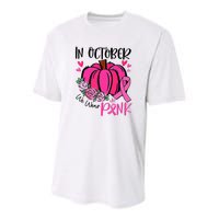 In October We Wear Pink Pumpkin Funny Breast Cancer Youth Performance Sprint T-Shirt