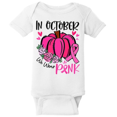 In October We Wear Pink Pumpkin Funny Breast Cancer Baby Bodysuit