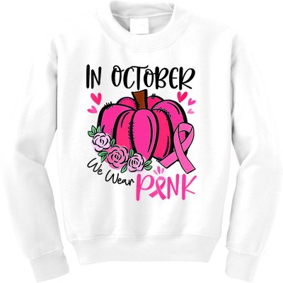 In October We Wear Pink Pumpkin Funny Breast Cancer Kids Sweatshirt