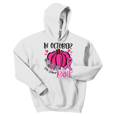 In October We Wear Pink Pumpkin Funny Breast Cancer Kids Hoodie