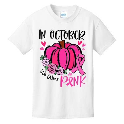 In October We Wear Pink Pumpkin Funny Breast Cancer Kids T-Shirt