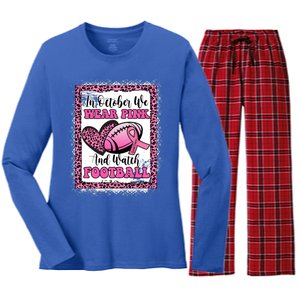 In October We Wear Pink Football Breast Cancer Awareness Funny Gift Women's Long Sleeve Flannel Pajama Set 