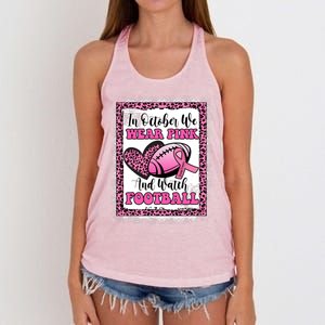 In October We Wear Pink Football Breast Cancer Awareness Funny Gift Women's Knotted Racerback Tank