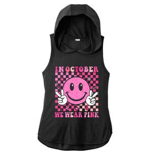 In October We Wear Ribon Smile Face Breast Cancer Ladies PosiCharge Tri-Blend Wicking Draft Hoodie Tank