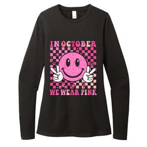 In October We Wear Ribon Smile Face Breast Cancer Womens CVC Long Sleeve Shirt