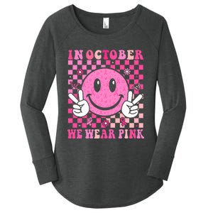 In October We Wear Ribon Smile Face Breast Cancer Women's Perfect Tri Tunic Long Sleeve Shirt