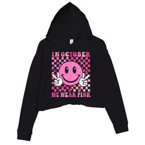 In October We Wear Ribon Smile Face Breast Cancer Crop Fleece Hoodie