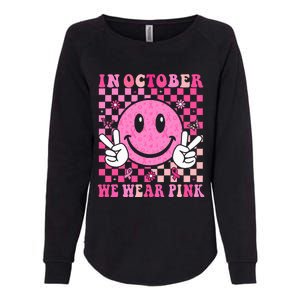 In October We Wear Ribon Smile Face Breast Cancer Womens California Wash Sweatshirt