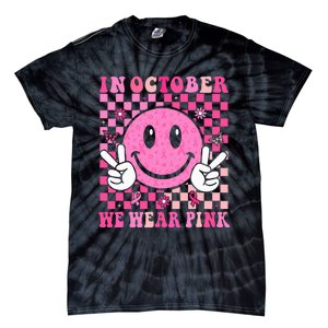 In October We Wear Ribon Smile Face Breast Cancer Tie-Dye T-Shirt