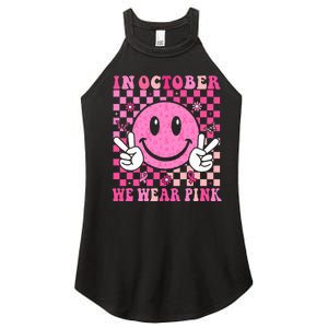 In October We Wear Ribon Smile Face Breast Cancer Women's Perfect Tri Rocker Tank