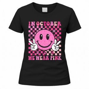 In October We Wear Ribon Smile Face Breast Cancer Women's T-Shirt