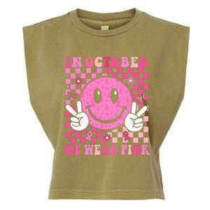 In October We Wear Ribon Smile Face Breast Cancer Garment-Dyed Women's Muscle Tee