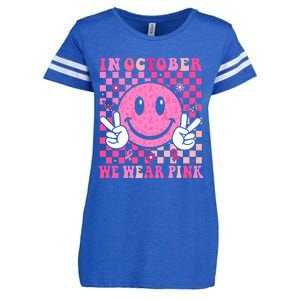 In October We Wear Ribon Smile Face Breast Cancer Enza Ladies Jersey Football T-Shirt