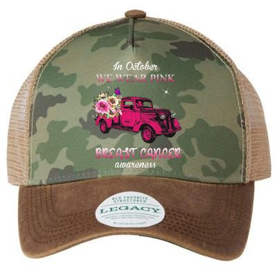 In October We Wear Pink Ribbon Pink Truck Breast Cancer Legacy Tie Dye Trucker Hat