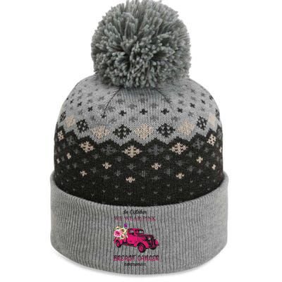 In October We Wear Pink Ribbon Pink Truck Breast Cancer The Baniff Cuffed Pom Beanie