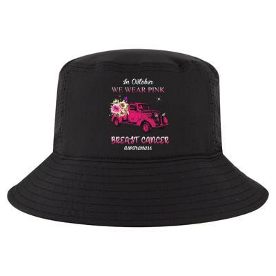 In October We Wear Pink Ribbon Pink Truck Breast Cancer Cool Comfort Performance Bucket Hat