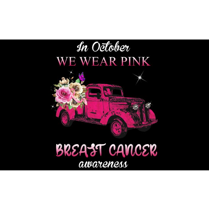 In October We Wear Pink Ribbon Pink Truck Breast Cancer Bumper Sticker