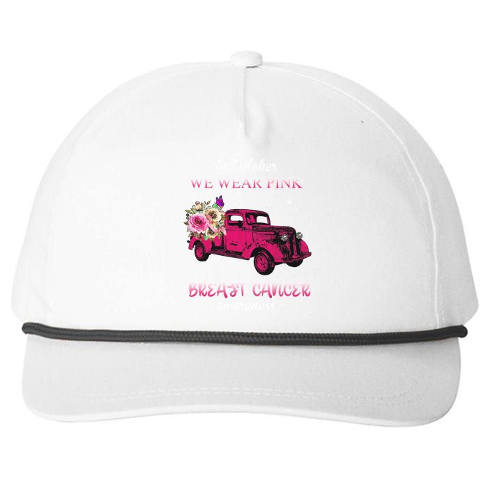 In October We Wear Pink Ribbon Pink Truck Breast Cancer Snapback Five-Panel Rope Hat