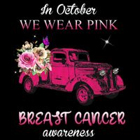 In October We Wear Pink Ribbon Pink Truck Breast Cancer Drawstring Bag
