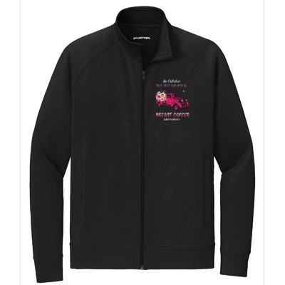 In October We Wear Pink Ribbon Pink Truck Breast Cancer Stretch Full-Zip Cadet Jacket