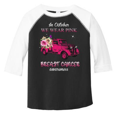 In October We Wear Pink Ribbon Pink Truck Breast Cancer Toddler Fine Jersey T-Shirt