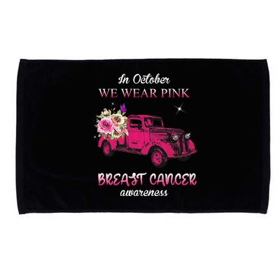 In October We Wear Pink Ribbon Pink Truck Breast Cancer Microfiber Hand Towel