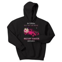 In October We Wear Pink Ribbon Pink Truck Breast Cancer Kids Hoodie