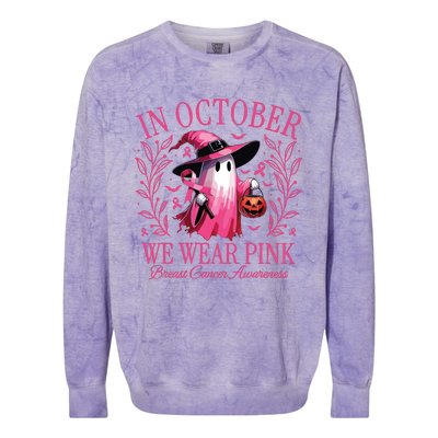 In October We Wear Breast Cancer Awareness Halloween Colorblast Crewneck Sweatshirt