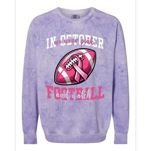 In October We Wear And Watch Football Breast Cancer Colorblast Crewneck Sweatshirt