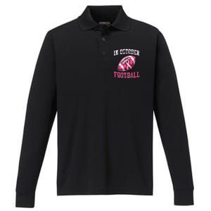 In October We Wear And Watch Football Breast Cancer Performance Long Sleeve Polo