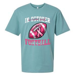 In October We Wear And Watch Football Breast Cancer Sueded Cloud Jersey T-Shirt