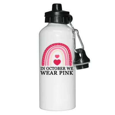 In October We Wear Pink Breast Cancer Rainbow Aluminum Water Bottle