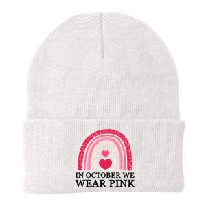 In October We Wear Pink Breast Cancer Rainbow Knit Cap Winter Beanie