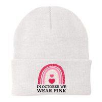 In October We Wear Pink Breast Cancer Rainbow Knit Cap Winter Beanie