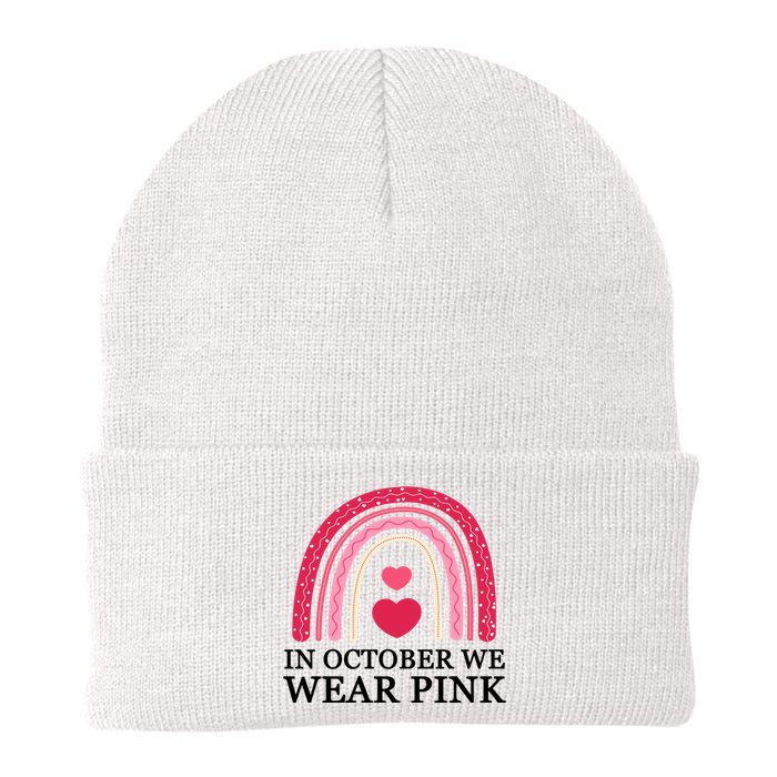 In October We Wear Pink Breast Cancer Rainbow Knit Cap Winter Beanie