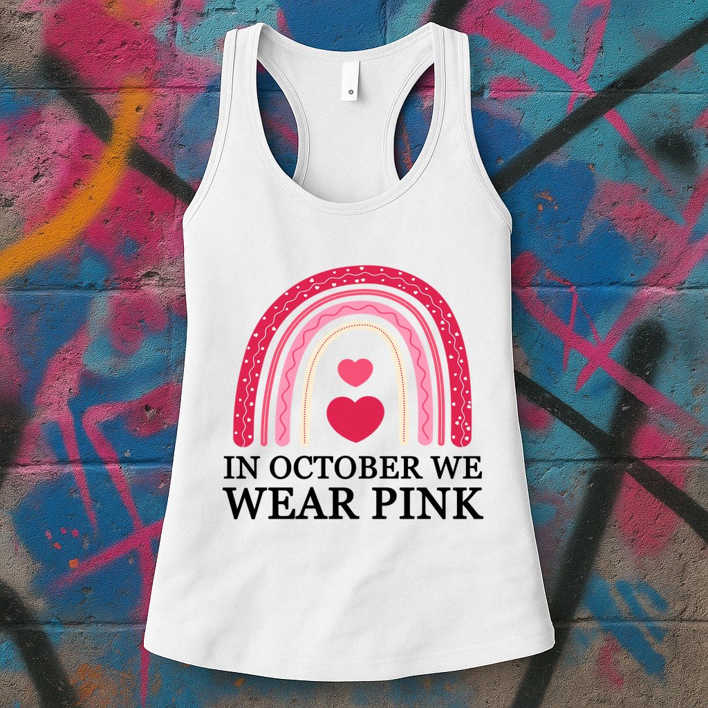 In October We Wear Pink Breast Cancer Rainbow Womens Tank Top