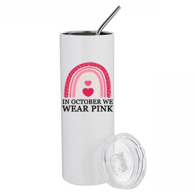 In October We Wear Pink Breast Cancer Rainbow Stainless Steel Tumbler